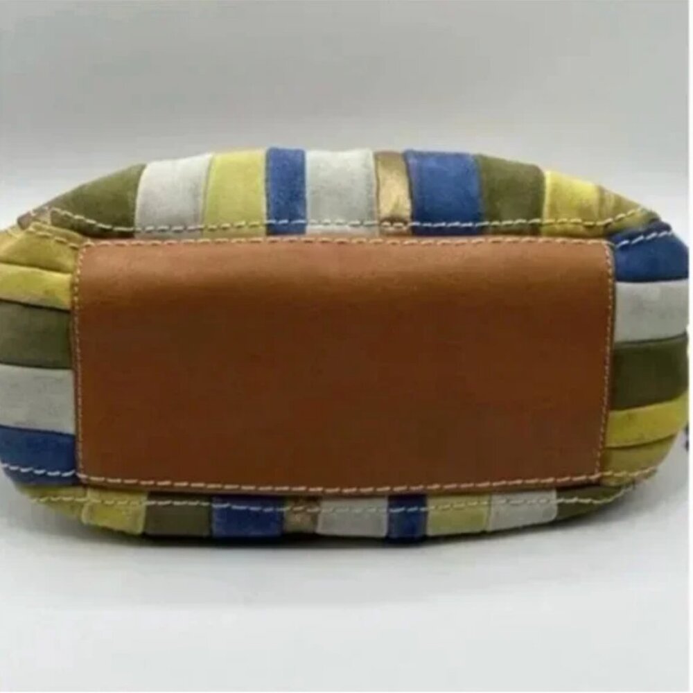 Fossil Boho Checkered Patchwork Leather Suede Met… - image 5